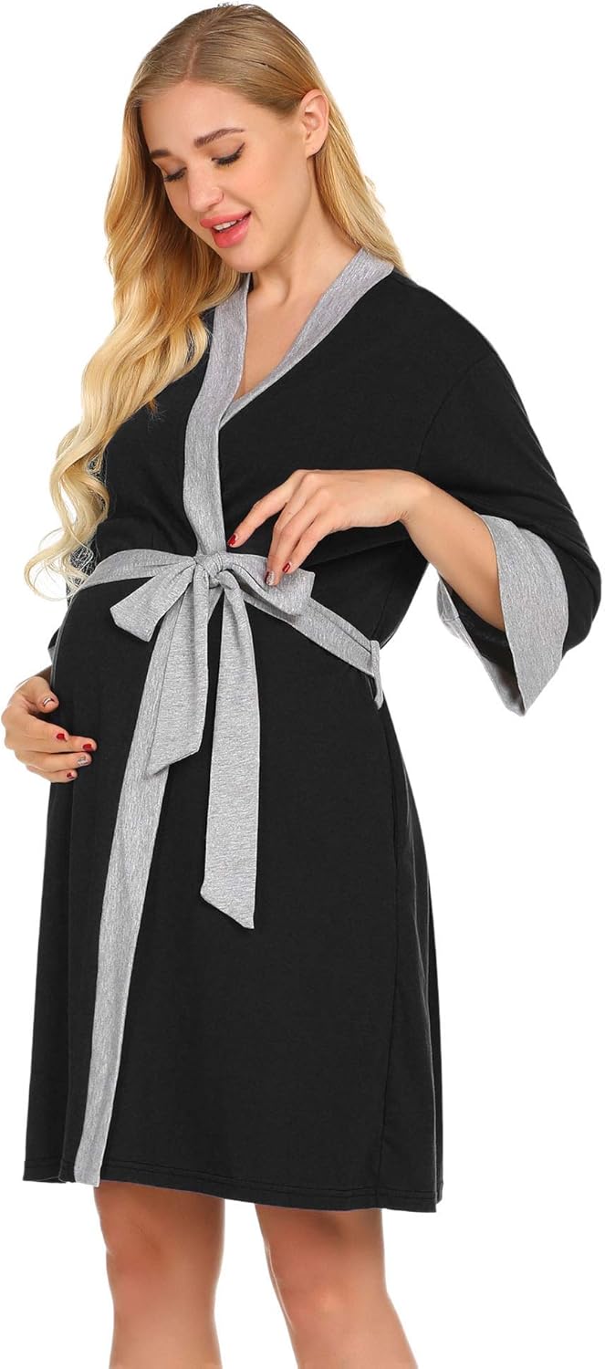 Ekouaer Maternity Nursing Robe Delivery Nightgowns Hospital Breastfeeding Gown at  Women’s Clothing store