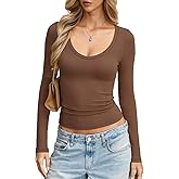 Eachyes Womens Deep V Neck Long Sleeve Shirts Tight Low Cut Tops Sexy Going Out Y2k Trendy Fall Clothes 2026