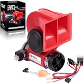FARBIN Compact Air Horn with Compressor Electric Car Horn train horns kit | Compact, red, 12V 150dB loud, with relay harness, universal for any vehicles