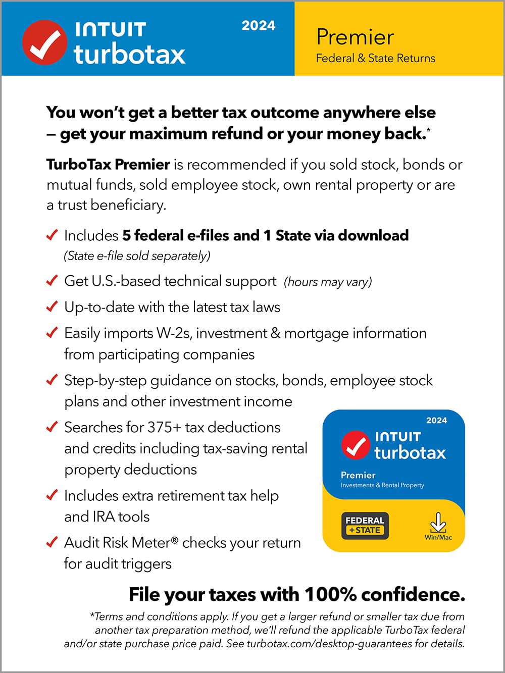 [OLD VERSION] TurboTax Premier 2024 Tax Software, Federal & State Tax Return [PC/MAC Download]