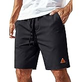 COOFANDY Mens 9" Casual Shorts with Zipper Pocket Elastic Waist Drawstring Chinos Short Summer Lightweight Cotton Shorts