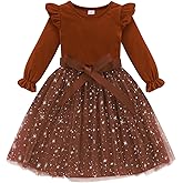 Patgoal Toddler Girls Tutu Dresses Velvet Tulle Dress with Sequin Long Sleeve Holiday Party Fall Winter Dress 2-7Y