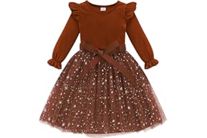 Patgoal Toddler Girls Tutu Dresses Velvet Tulle Dress with Sequin Long Sleeve Holiday Party Fall Winter Dress 2-7Y
