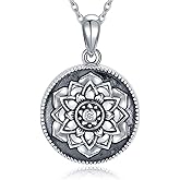 SOULMEET Personalized Flower Om Lotus Locket Sterling Silver Necklace That Holds 2 Pictures Memorial Vintage Photo Locket Custom Any Photo Healing Gift