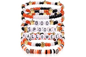 Kopuscristing Halloween Jewelry Gifts for Men Women Teens Boo Spooky Halloween Bead Stackable Stretch Bracelet Party Accessories