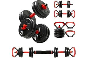 CURSOR FITNESS 4-IN-1 Adjustable Dumbbells Set, Work As Dumbbell/Barbell/Kettlebell/Push up Stand, Home Gym Weights Strength Training, 20LB Set, 50 LB Set