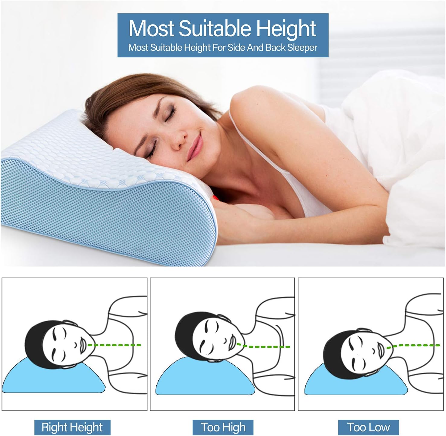 Dlight Contour Memory Foam Pillow-Ergonomic Design to Relieve Neck Pain,Sleeping Bed Pillow for All Sleeping Positions, CertiPUR-US (Soft Contour-4.7 Inch): Home & Kitchen