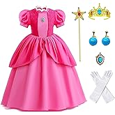 YUEGOO Pink Princess Costume Dress for Girls Kids, Princess Cosplay Halloween Party Dress Up Suit 3-12Y