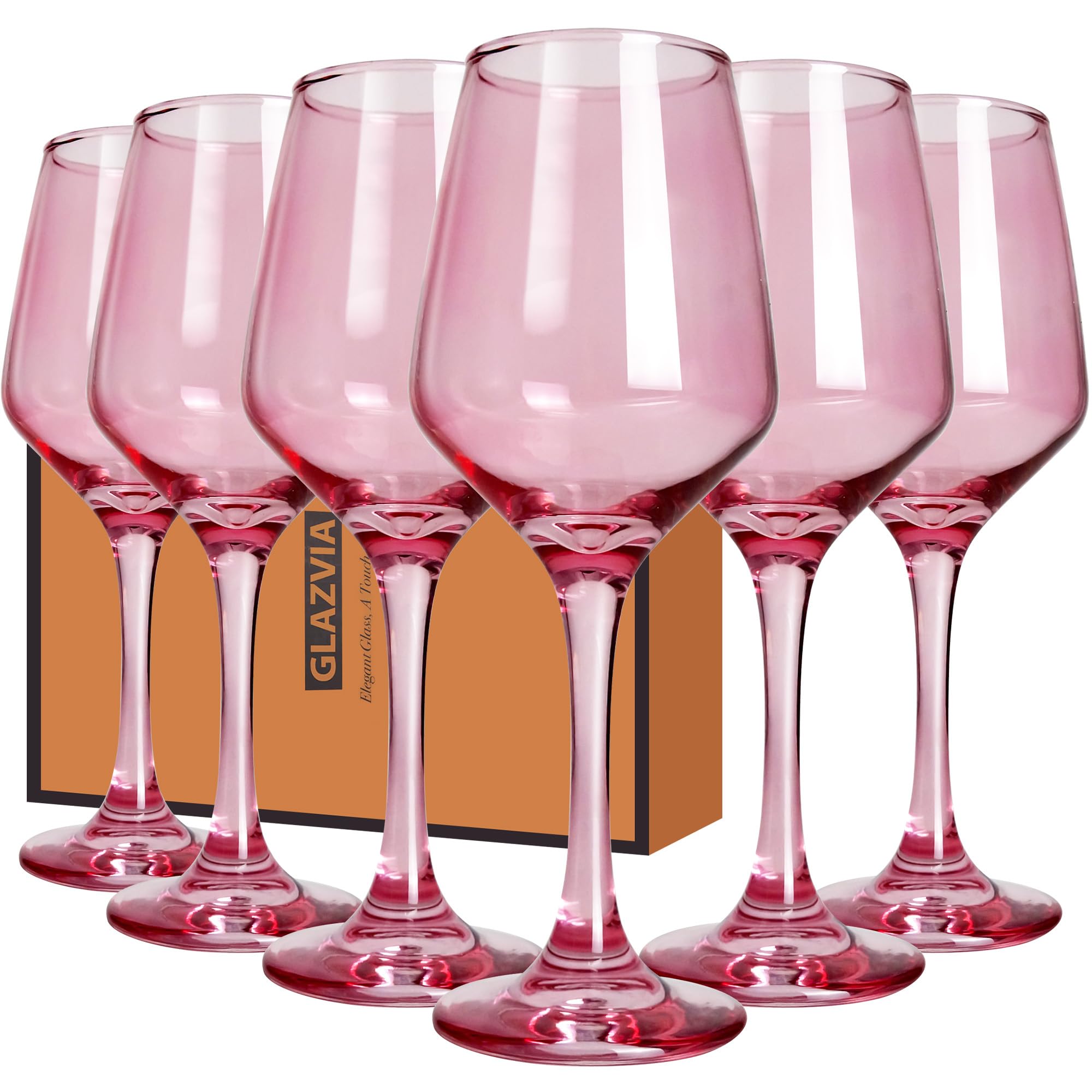 GLAZVIA Pink Wine Glasses Set of 6-12oz Pink Long Stem Wine Glass Cups ...