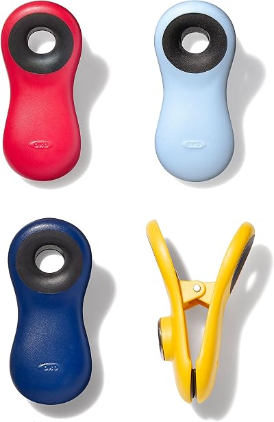 OXO Magnetic Clip Assorted 4 Pieces Secure Bag Clips Kitchen Organizer