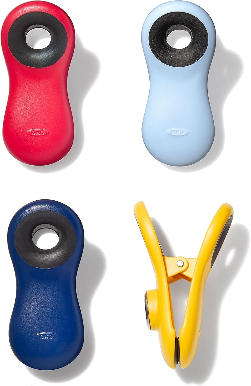OXO Magnetic Clip Assorted 4 Pieces Secure Bag Clips Kitchen Organizer