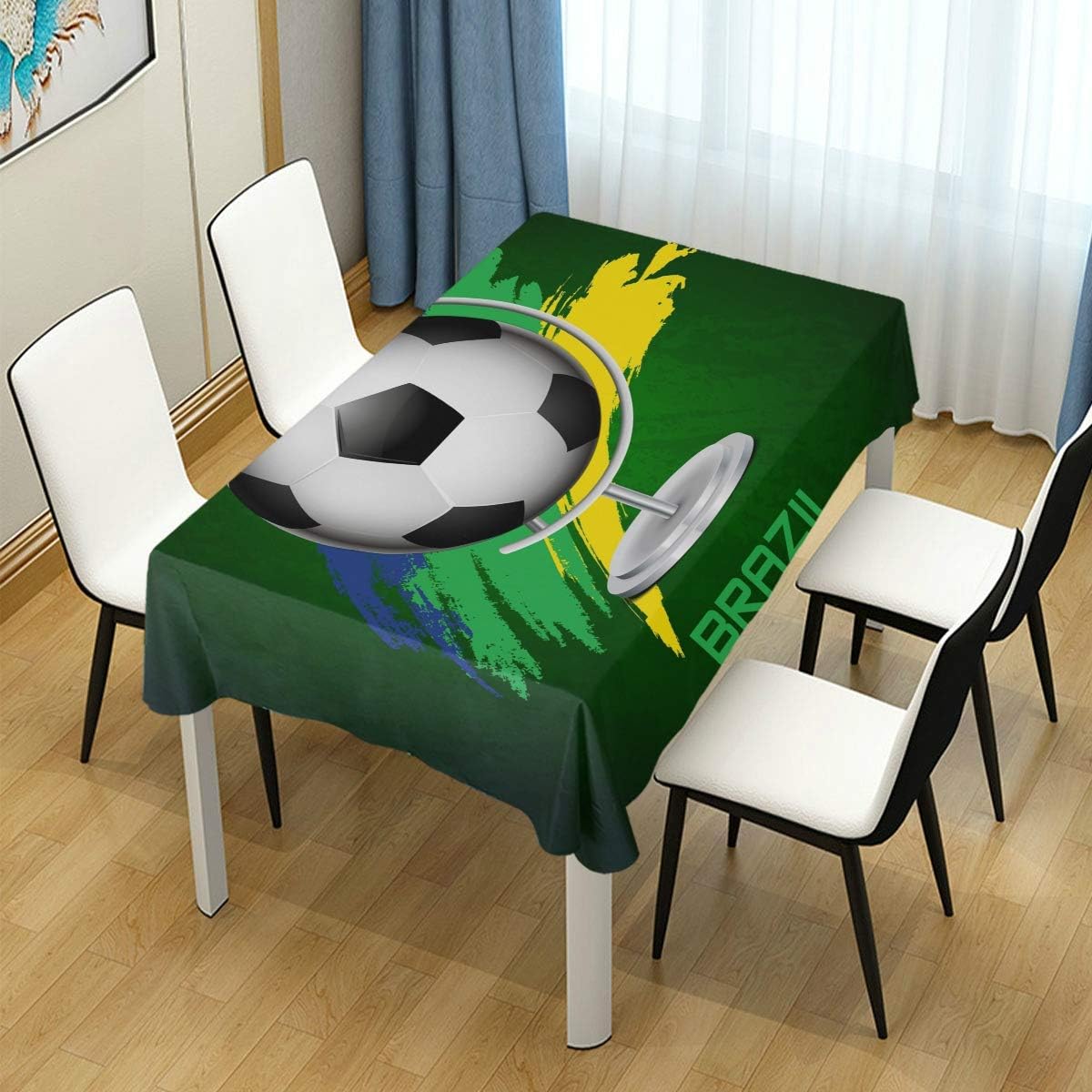 LIUBT Brazil Soccer Rectangle Tablecloth Wedding Party Dining Room Picnic Kitchen Washable Table Cover, 54 W X 54 L inches