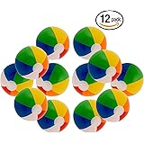 12" Rainbow Colored Party Pack Inflatable Beach Balls - Beach Pool Party Toys (12 Pack)