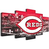 CINCINNATI Cincinnati Reds Baseball Poster Sports Canvas Wall Art Pattern Print Artwork Decor Bedroom Decor Painting Boy Gift (Framed,20x30x2pcs+20x45x2pcs+20x60cmx1pcs), White