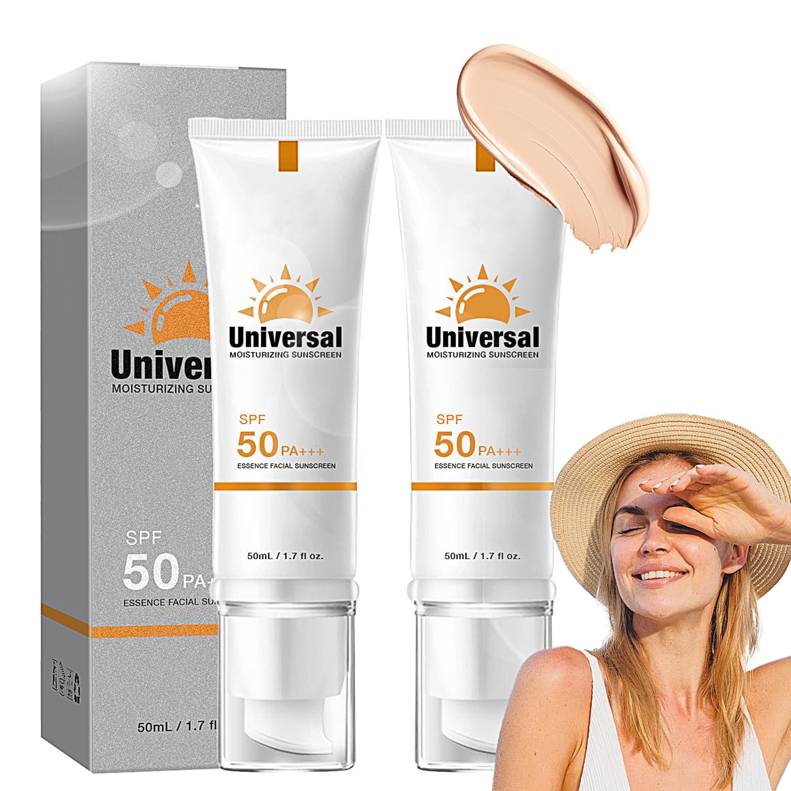Photo 1 of 2Pcs Tinted Sunscreen for Face SPF 50, Universal Tinted Moisturizer SPF50 PA+++, Protector Solar Con Color, Hydrating Sun Essence Face Sunscreen, Non-Sticky, Long Lasting Protection, sunscreen Against