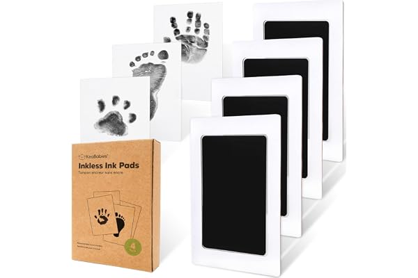 4pk Inkless Baby Hand and Footprint Kit, Mess Free Ink Pads (Jet Black, R) | Newborn Keepsake, Dog Nose, Paw Print Kit, Clean