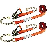 VULCAN Ratchet Strap with Chain Anchors - 2 Inch x 27 Foot - 2 Pack - PROSeries - 3,600 Pound Safe Working Load