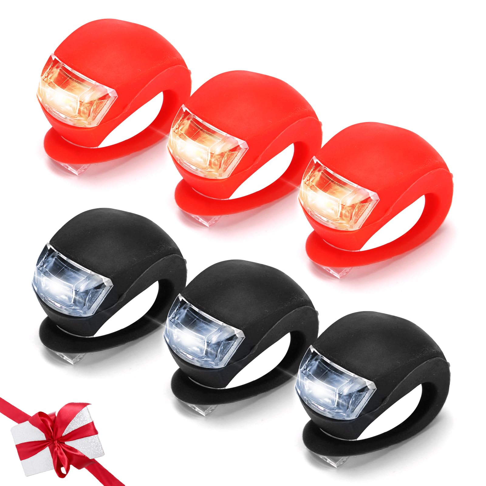 SULIVES 6Pcs Bike Lights Front and Back - Reliable Companion for Outdoor Cycling, Three Brightness Level Options Ensuring Nighttime Riding, Highly Elastic Waterproof LED Bike Lights Black & Red