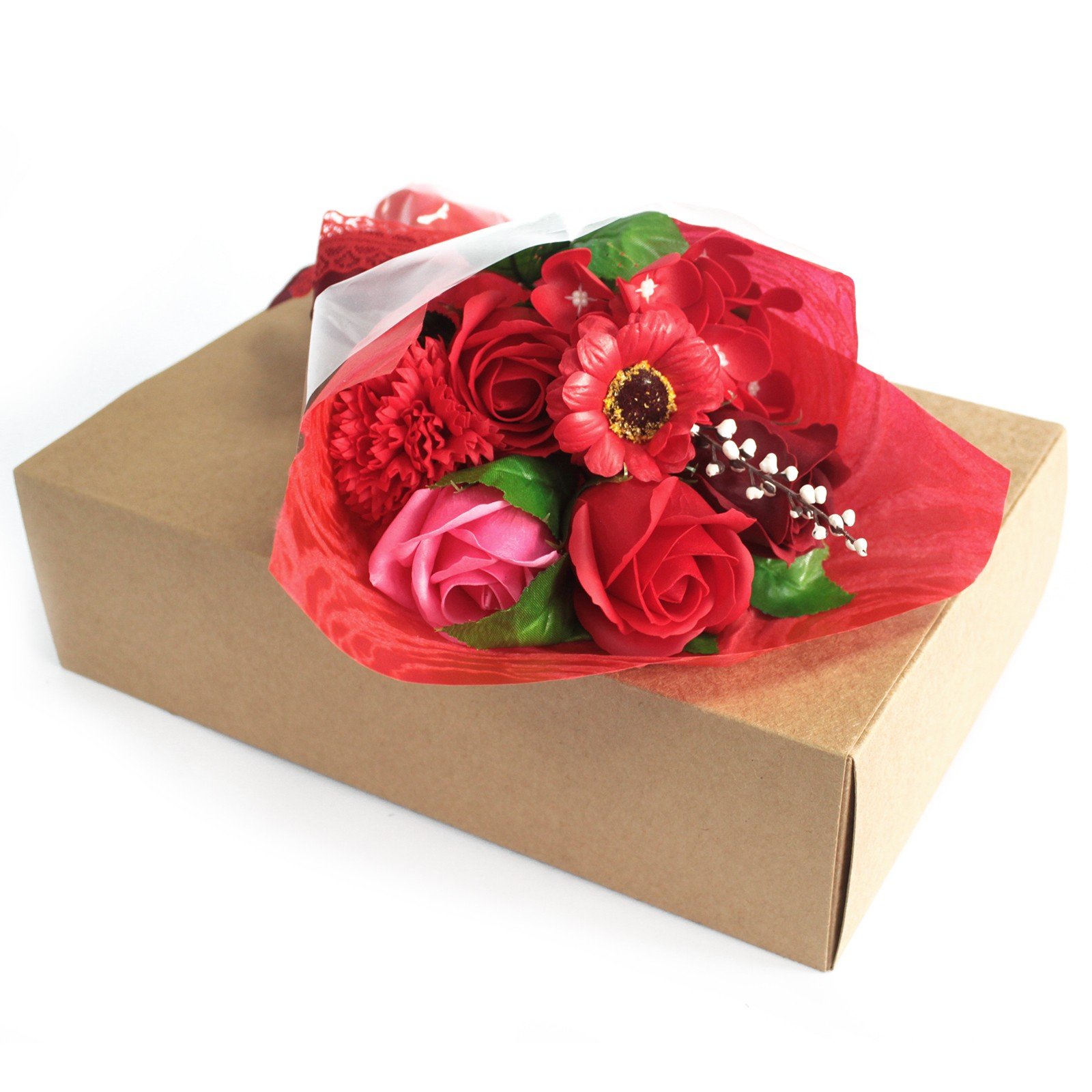 Boxed Hand Soap Flowers Bouquet Red 25x13x6cm