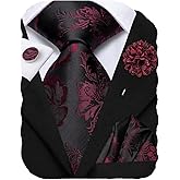 Hi-Tie Mens Tie Set Silk Striped Woven Necktie with Lapel Pin Pocket Square Cufflinks Set for Wedding Party