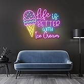 AMANYMXOK Life Is Better With Ice Cream Neon Sign LED Ice Cream Open Neon Light Signs Wall Decor for Bar Shop, Home, Bedroom,Party Gift Size: 23 inches
