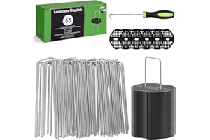 FOTMISHU Landscape Staples 6 Inch 50Pcs Garden Stakes +50pcs Gasket, Galvanized Lawn Pins Spray Coating Yard Ground Spikes, U-Type Staples for Weed Barrier Anchoring Outdoor Tents Hoses