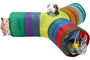 Guinea Pig Tunnel Hideout, DZWLKJ Collapsible 3 Way Bunny Tunnel and Tube Small Animal Activity Tunnel Toys with Interactive Ball for Hamster, Rabbit, Chinchilla, Hedgehog, Ferret Hiding and Resting