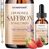 GZ HAOYUAN Liposomal Saffron Supplements, 89 mg Saffron Extract Liquid Drops with Ashwagandha, Turmeric, Vitamin A & D3 for Antioxidant, Immune, Mood, Energy, Focus & Sleep, Strawberry Flavor 2 Fl Oz