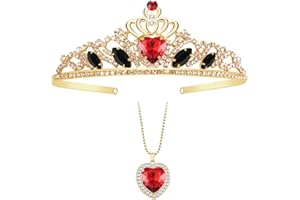 Botrinal Evie Descendants 4 Crown & Red Heart Necklace Gold Tiara Jewelry Set Queen of Hearts Evie for Teen Halloween