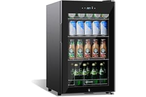COLOZO 17 Inch Black Beverage Refrigerator Cooler, 96 Cans Mini Fridge with Glass Door&Lock, Beer Fridge for Soda Water or Wine, Drink Refrigerator for Home Office Bar Bedroom