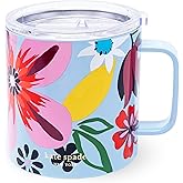 kate spade new york Stainless Steel Insulated Mug with Handle and Lid, 16 Ounce Double Wall Tumbler, Reusable Coffee Travel Mug for Hot and Cold Drinks (Safari Floral)