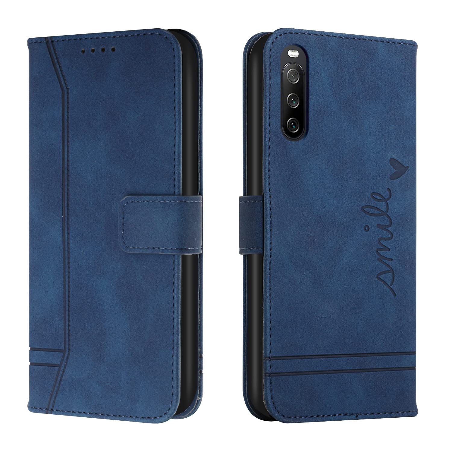 QIWEIQING Compatible for Sony Xperia 10 V 2023 Case, Premium Soft Leather TPU Retro Flip Wallet with 3 Card Holder Magnetic Shockproof Protective Cover for Sony Xperia 10 V 2023.Blue HX