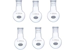 Laboy Glass 50mL Round Bottom Boiling Flask, Single Neck Heavy Wall Borosilicate with 19/22 Joint – Heating, Reaction & Receiving Flask for Organic Chemistry Lab Use(Pack of 6)