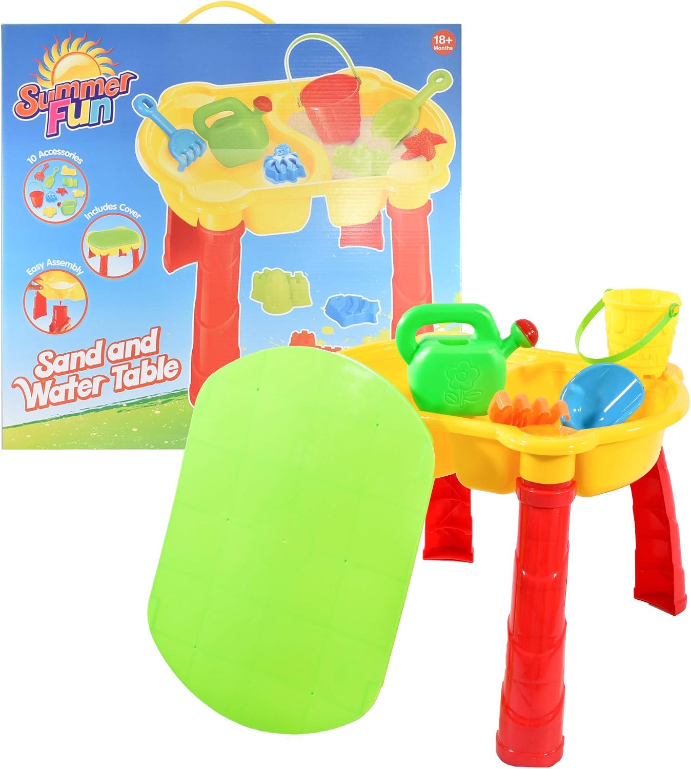 KandyToys Sand and Water Table with Lid and Accessories - Kids Outdoor Play Garden Sandpit, Multicolor, Large (50x43x37cm) - Image 3