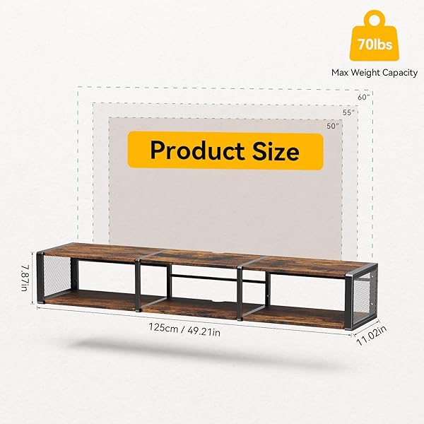 NANAGIFTREE 49″ FLOATING TV STAND, FLOATING TV STAND WALL MOUNTED, ENTERTAINMENT CENTER AND TV CONSOLE SHELF WITH OPEN STORAGE CABINET FOR LIVING ROOM, BEDROOM