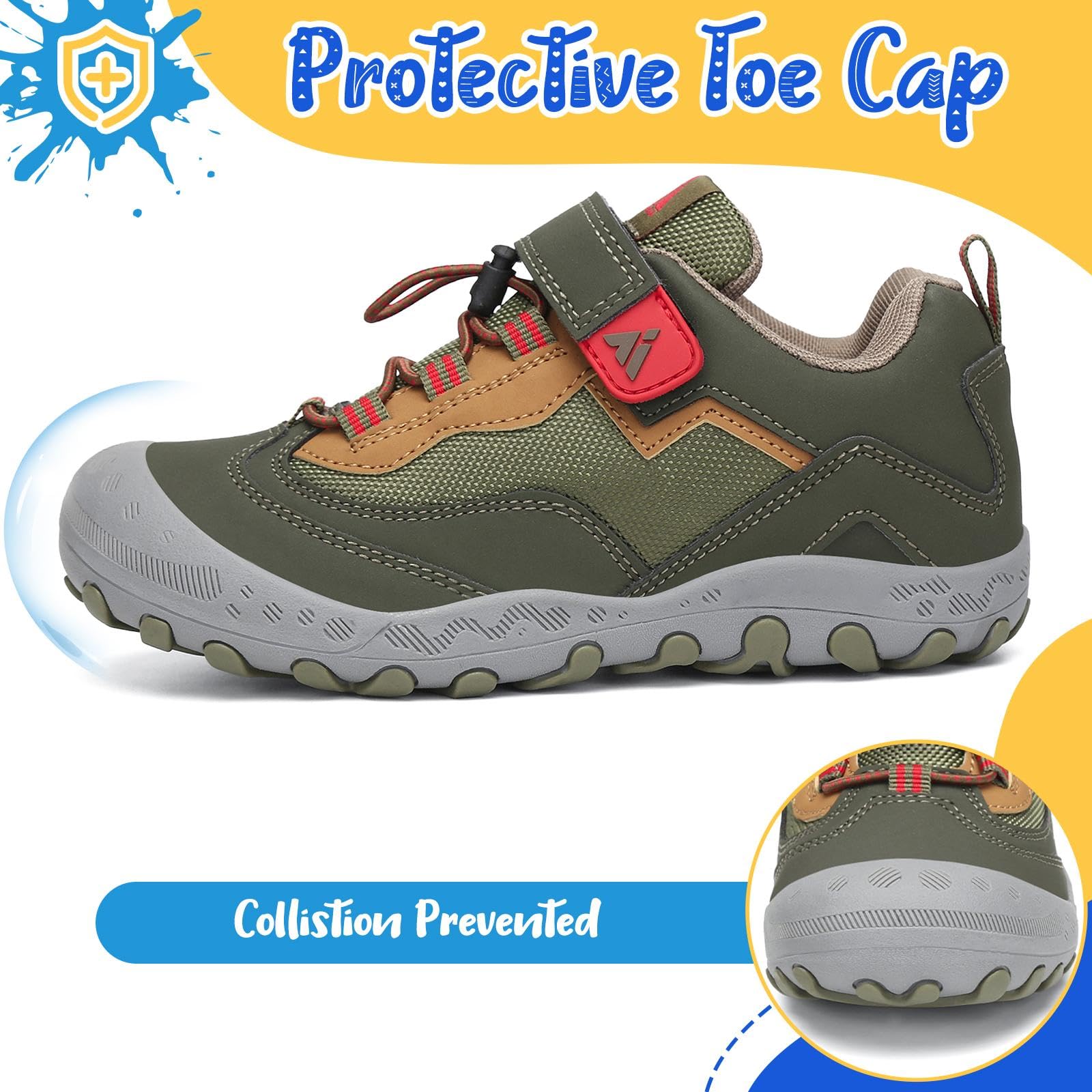 Mishansha Outdoor Wanderschuhe Kinder Trekkingschuhe Jungen Bequem Atmungsaktiv Sportschuhe, Grün 32 EU 4