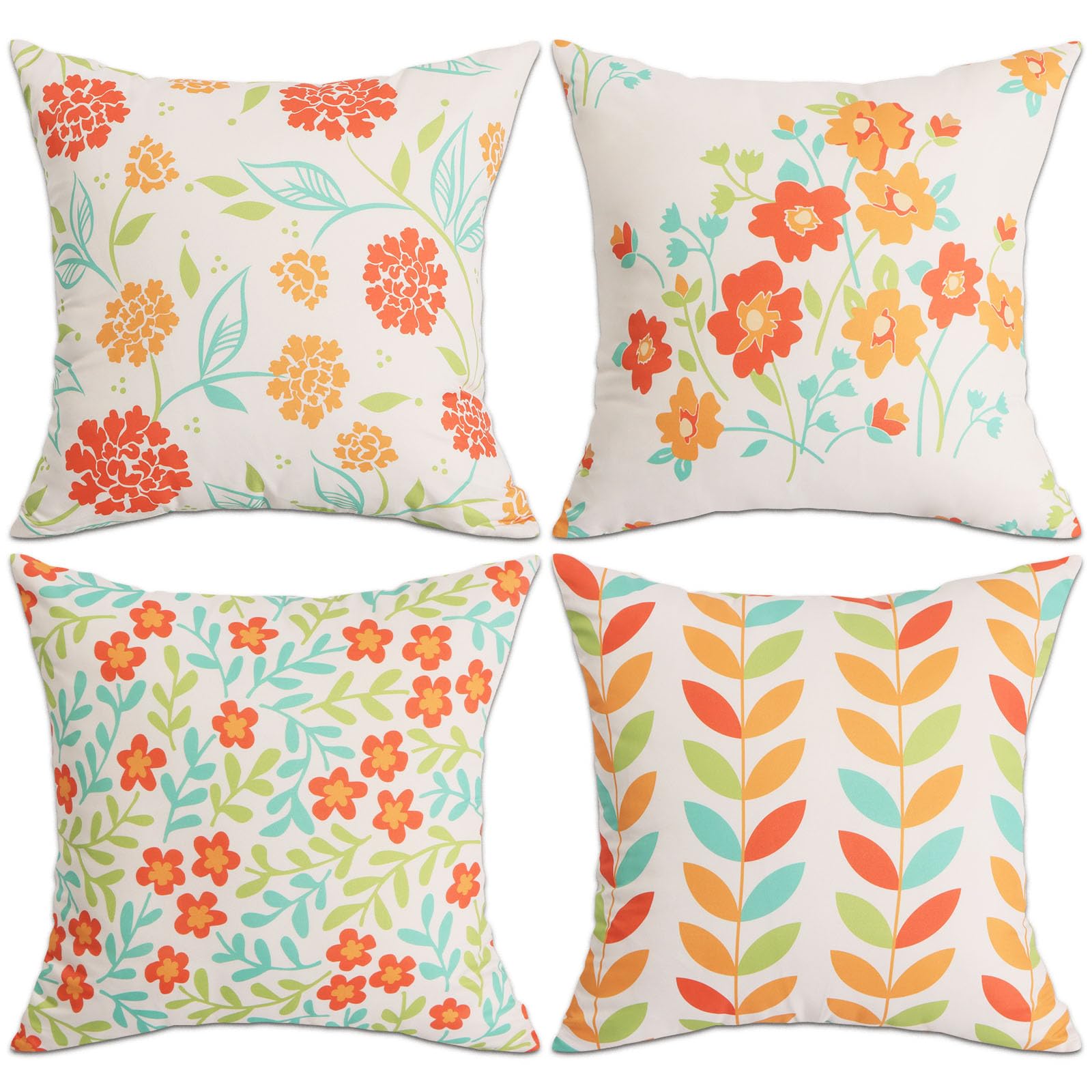 Betadistor Cushion Covers 18" x 18" Set of 4 Red Floral Design Pillowcases for Sofa Garden Bed Couch Cushions, Red Flowers, 504-0075