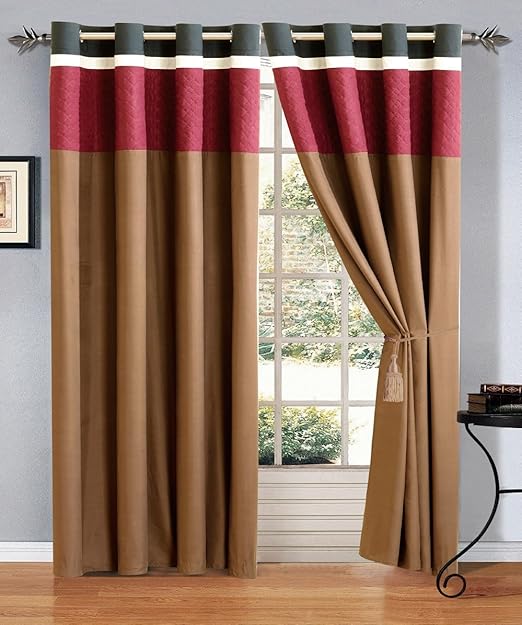 Amazon Com Modern 4 Piece Burgundy Brown Black Embroidered