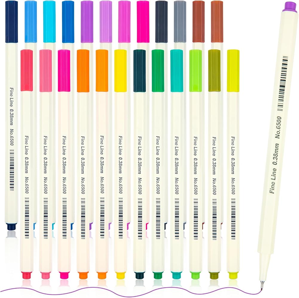 APOGO Fineliner Pens 24 Color 0.38mm No Bleed Fine Line Pens Set