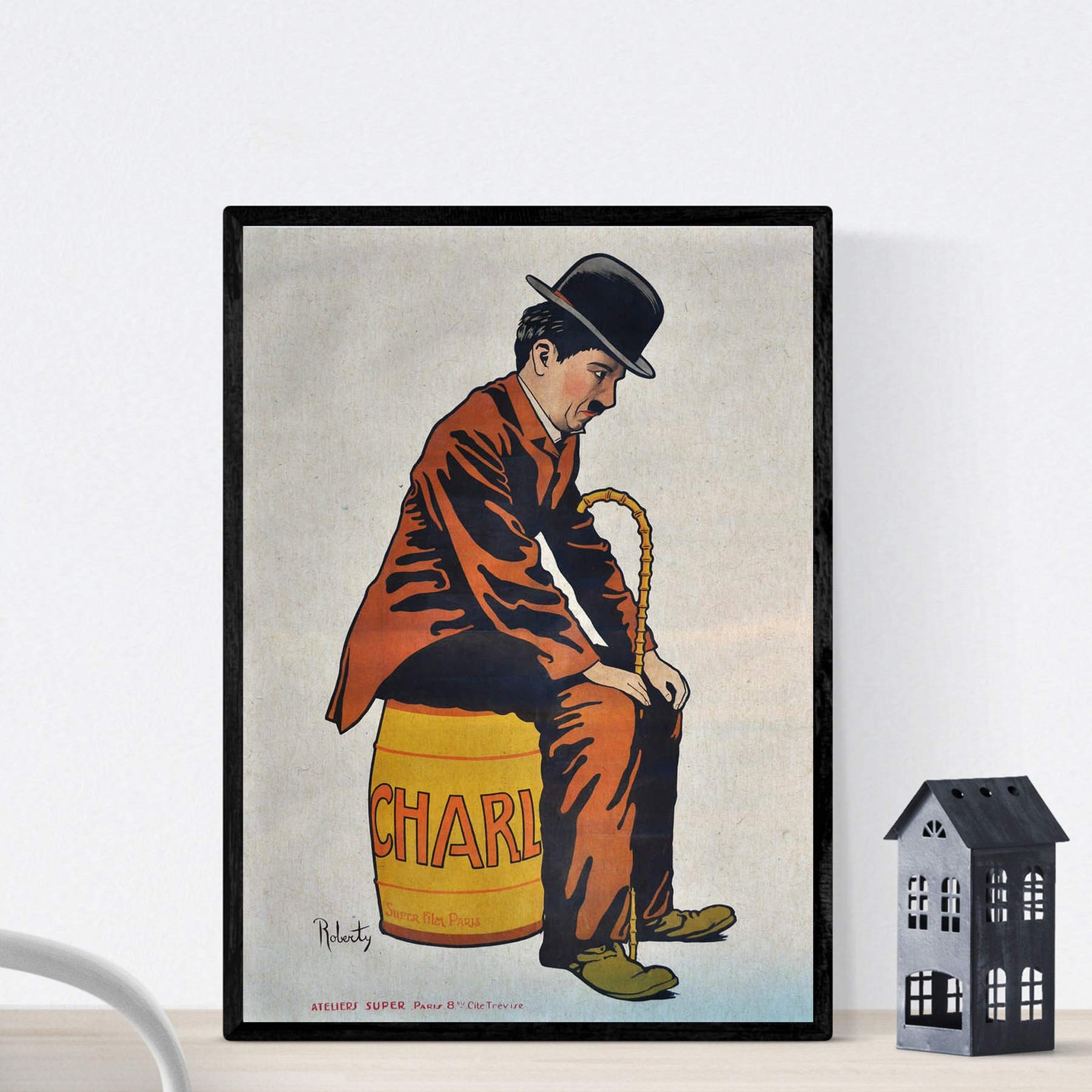 Nacnic Vintage Poster Vintage Ad Charles Chapplin movie. A4 size