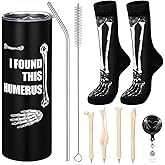 Geiserailie 7 Pcs Radiology Gifts for Doctors X-Ray Tech Gifts I Found That Humerus 20 oz Tumbler Skeleton Socks X-Ray Badge Reel Bone Shape Ballpoint Pens Appreciation Nurse Medical Student