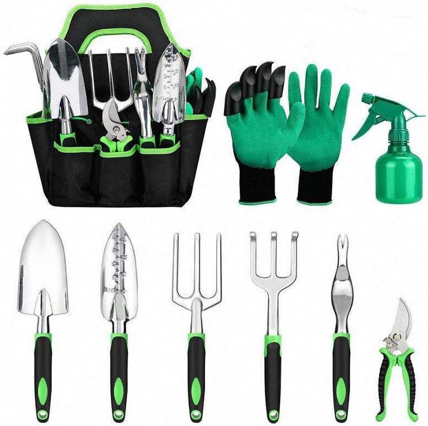 Gardening Tool Set, Aluminum Alloy 9Piece Planting Tool Kit, Ergonomic