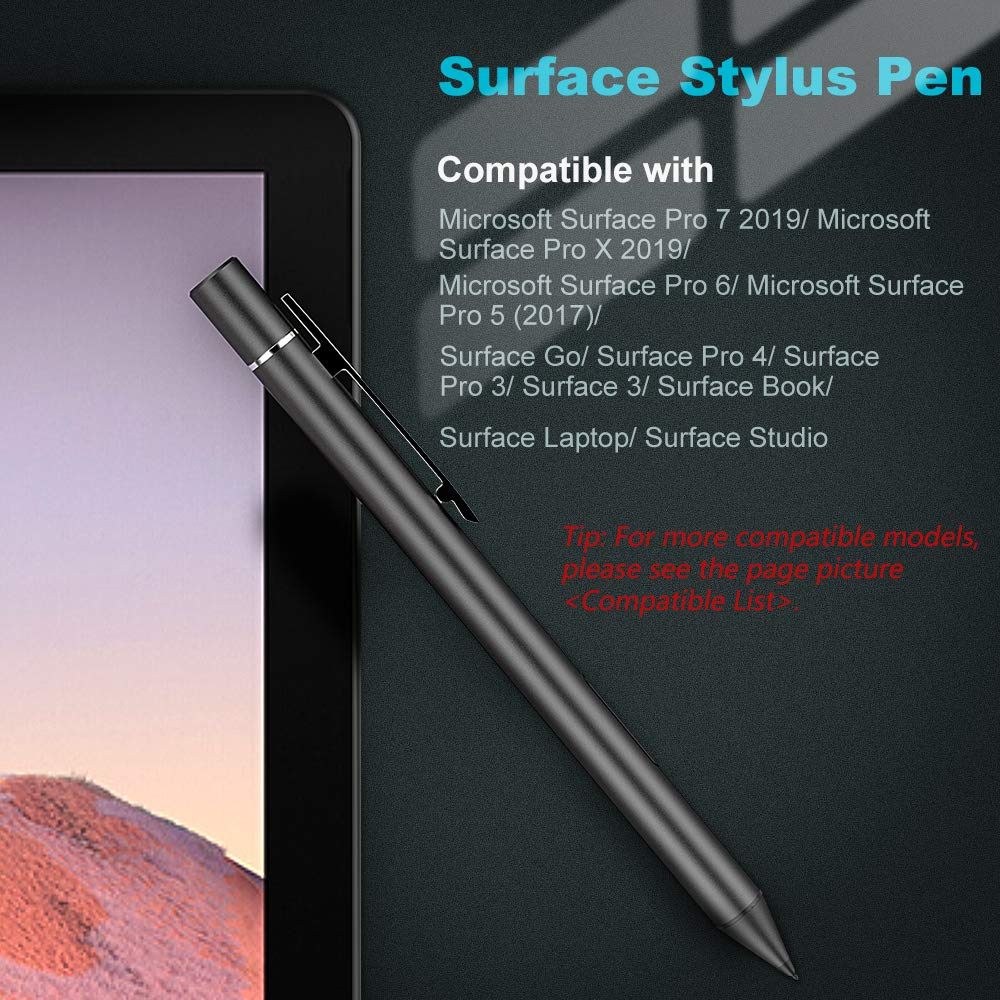 MoKo Rechargeable Stylus Pen, Capacitive Pencil Compatible with Surface Go 2/Pro 7 2019/Pro 6/Book 3 & 2/Pro X/Pro 5 (2017)/Pro 4/Pro 3, Surface 3/Go/Laptop with 1024 Pressure Sensitivity