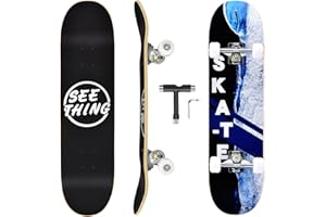 seething 31" Standard Skateboards with Pro Trucks,7 Layer Canadian Maple Double Kick Concave Standard, Ideal for All Experience Levels with Multifunction Skate T-Tool