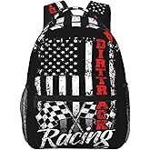 KOSUES American Flag Dirt Track Racing Car Bike Driver Racer Laptop Backpacks Double Shoulder Laptop Pack Bag Daypack Back Pack Bags Rucksack Computer Bag with Side Pockets Front Zipper Pockets