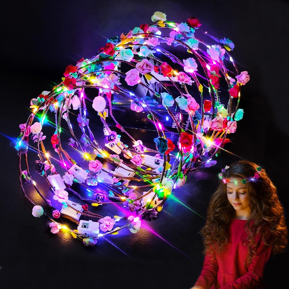 16 LED Flower Hair Bands, Flower Crown for Bride Hair, Flower Crown for Wedding Hair, Flowers Crown Headband