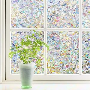 Finnez Window Film Decorative Privacy Film 3D No Glue Glass Sticker for Glass Door Home and Office Heat Control Anti UV (23.6