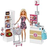 Barbie Doll & Playset, Supermarket with 25 Grocery Store-Themed Accessories Including Food, Check-Out Counter & Shelves