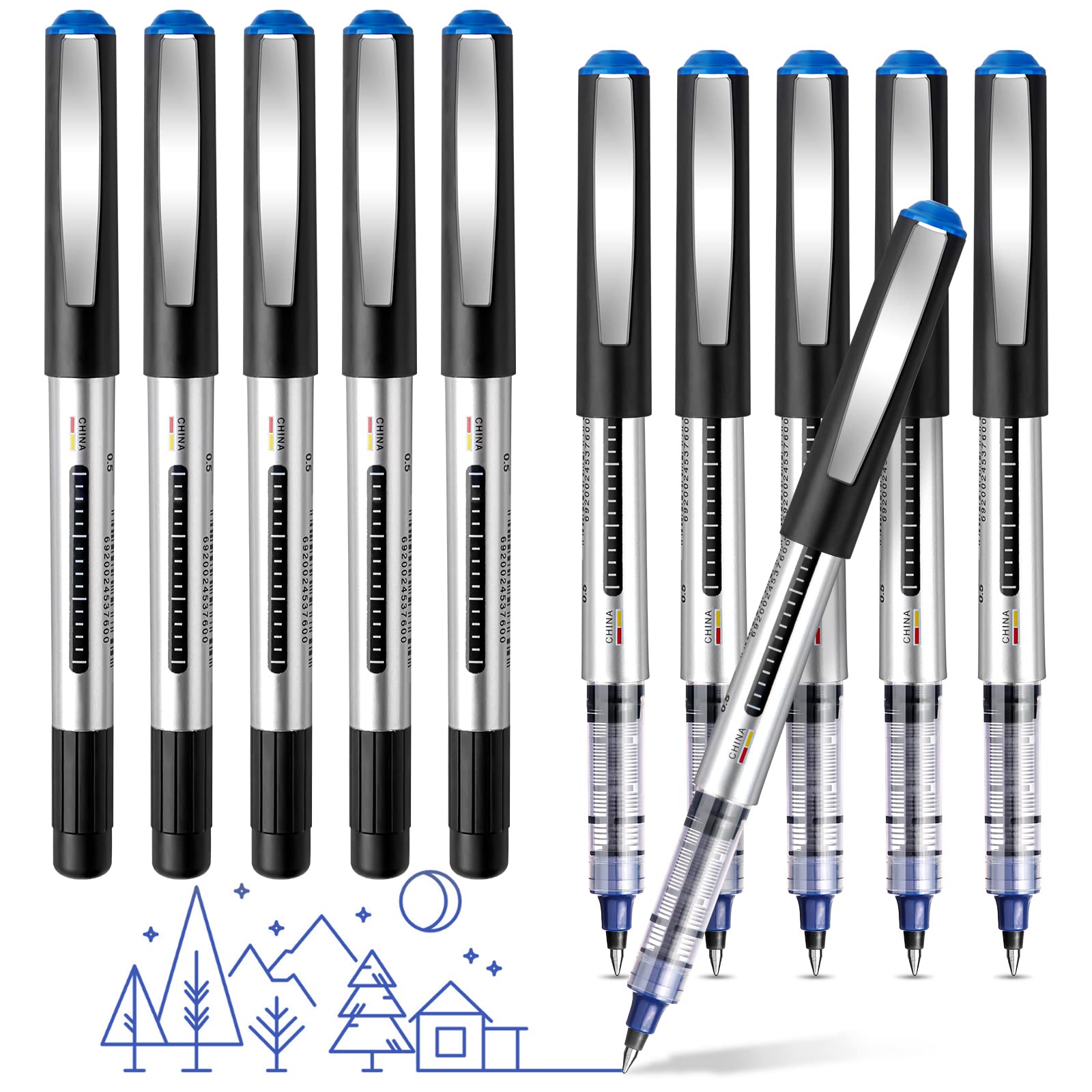 16 Pack Blue Ink Gel Pens - Quick-Drying, Write Smoothly, 0.5mm