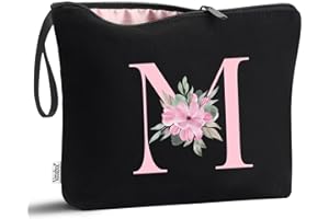 Vavabox A-Z Personalized Makeup Bag, Birthday Gifts for Women Mom, Gifts for Best Friend, Bride Bridesmaid Cosmetic bag (M, Black)